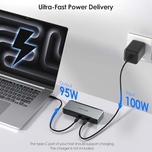 USB C Docking Station Dual HDMI, WAVLINK 4 Monitor Docking Station with Dual DP, Dual HDMI, 100W PD in, 5G Ethernet Port for Dell/HP/Lenovo etc, Windows Systerm Computer Only - Host USB3.2 Required