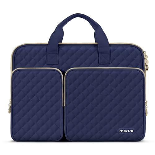 MOSISO 360 Protective Laptop Case 13.3 inch, 13-13.3 inch Laptop Sleeve | Compatible with MacBook Air/Pro 13/Pro 14,HP Dell ASUS Lenovo, Square Quilted Bag with 2 Pockets&Handle&Belt, Navy Blue - color: Navy Blue, size: 13.3 inch