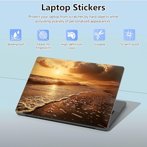 Universal Laptop Skin Sticker with 2 Wrist Pad Skins, Waterproof Scratch Resistant Vinyl Laptop Cover Decal, Cut to Fit for 11–15.6 Inch MacBook HP Dell Lenovo, Beach Sunset - color: Beach Sunset