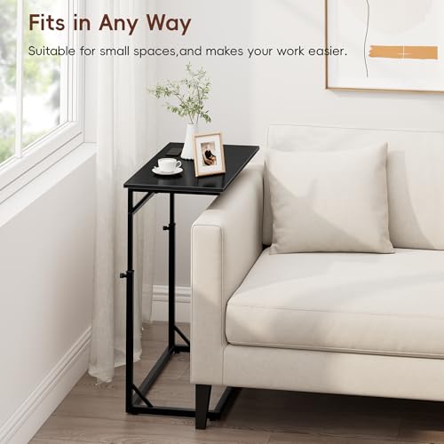 C Shaped End Table with Charging Station, C-Table End Table Adjustable Height Side Table for Couch, Large Couch Tables,Slide Under Sofa Tables TV Tray Arm Tables for Living Room,Bedroom,Black - color: Black, style: With Plug