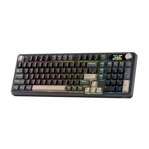 RK ROYAL KLUDGE S98 Mechanical Keyboard w/Smart Display & Knob, 96% RGB Wireless Gaming Keyboard BT/2.4G/USB-C, Hot Swappable Custom Keyboards, Software Support, Silent Computer Gaming Keyboard - color: Eclipse Black, size: Linear Silent Switch