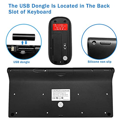 Wireless Keyboard and Mouse Combo, Compact Quiet Wireless Keyboard and Mouse Set 2.4G Ultra-Thin Sleek Design for Windows, Computer, Desktop, PC, Notebook, Laptop (GHKM03)