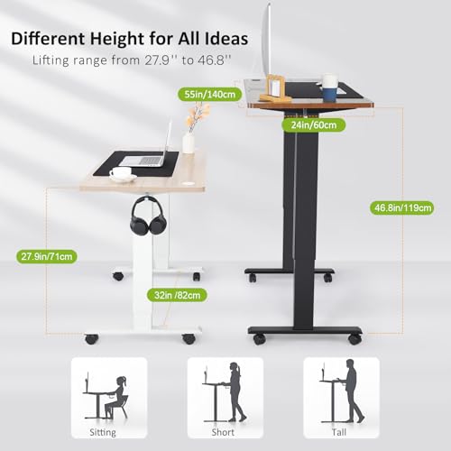 farexon Electric Standing Desk Adjustable Height, 55 x 24 Inch Stand up Desk with Large Mouse Pad, Rolling Wheels & Foot Pad,27''-46'' Lifting Range Home Office Computer Desk(Black) - color: Black, size: 55 x 24''