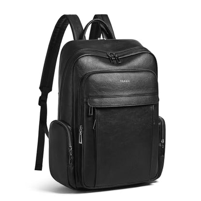 17 inch Laptop Backpack for Women, Leather Computer Backpack Purse - color: Two-tone Black