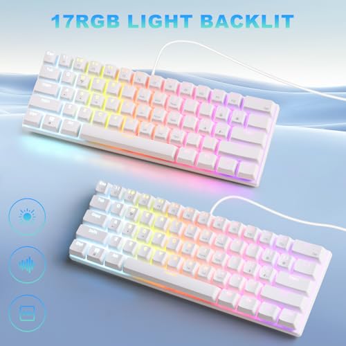 60% Wired Mechanical Gaming Keyboard RGB Backlit Anti-Ghosting Compact 61-Keys Mini Keyboard with Red Switch | for Windows Laptop PC Gamer Office Typist - color: White