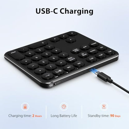 iClever Bluetooth Number Pad, Multi-Device Wireless Numeric Keypad, USB-C Rechargeable, 35 Keys Portable Numpad for Data Entry, Financial Accounting, Compatible with Laptop, Mac, iMac, Tablet, PC