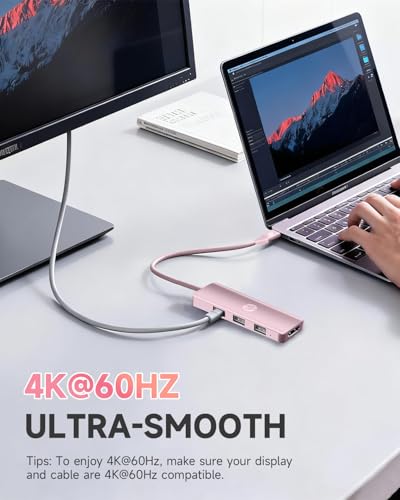 HP USB C Docking Station - 5-in-1 Multi-Port USB C Hub with 4K HDMI, 100W Power Delivery, for Laptops, MacBook, iPad, Thinkpad and More, Pink - color: Pink