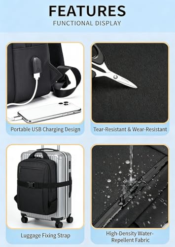 LINGYUE Waterproof Business Laptop Backpack With USB Charging Port, Durable Travel For Men & Women, Anti-Scratch Computer Bag Fits 15.6 Inch Notebook For Work, School(Dark Gray,Air Cushion)