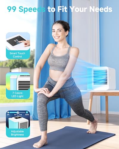 Portable Air Conditioners Fan: Air Conditioner, Ac Unit | Evaporative Air Cooler - Personal Mini Air Cooler with Timer & 7 Light Ac Unit for Bedroom Room Desktop Office (Off-White)