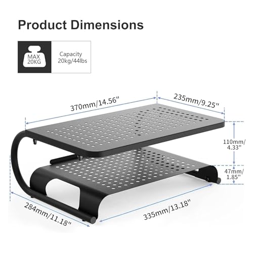 suptek Double-Deck Desk Monitor Stand Riser for Computer,Laptop,Printer, Notebook and All Flat Screen Display with Vented Metal Platform and 4 Inches Height Underneath Storage (MST002)