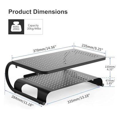 suptek Double-Deck Desk Monitor Stand Riser for Computer,Laptop,Printer, Notebook and All Flat Screen Display with Vented Metal Platform and 4 Inches Height Underneath Storage (MST002)