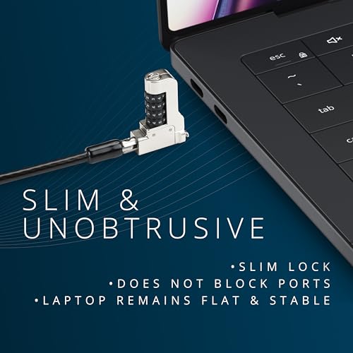 Kensington PortLock Combination Lock for Dell XPS14 and XPS16 laptops - USB-C, Anti-Theft Carbon Steel Security Cable, 4-Number Resettable Combination Code (K64548WW) Black