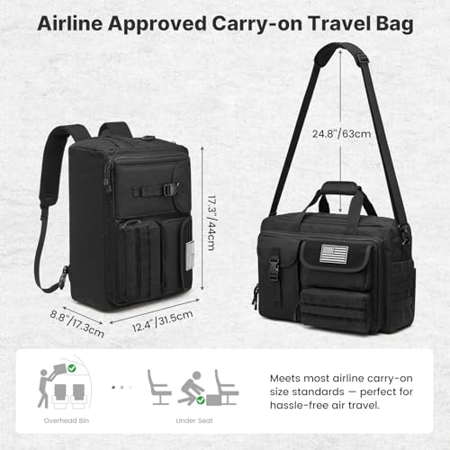 G4Free 17.3 Inch Laptop Messenger Bag for Men, 3-in-1 Backpack for Travel Work Weekender, Large Tactical Shoulder Bag - color: Black