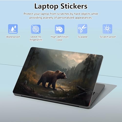 Universal Laptop Skin Sticker with 2 Wrist Pad Skins, Waterproof Scratch Resistant Vinyl Laptop Cover Decal, Cut to Fit for 11–15.6 Inch MacBook HP Dell Lenovo, Brown Bear - color: Brown Bear