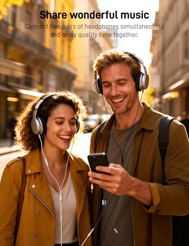 USB C to Dual 3.5mm Female Headphone Splitter, Type C to Dual 3.5mm Female Aux Y Jack Splitter Headphone Microphone Adapter for iPhone 17 16 15 Pro Max, Samsung Galaxy S25 S24, Pixel, Note