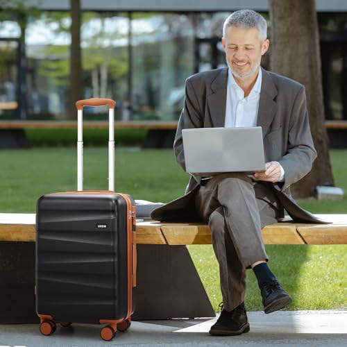 UKEIN Luggage Set with Backpack,Hardshell Carry On Luggage Airline Approved | 20inch Suitcase Set with 360° Smooth Spinner Wheels,TSA Lock,YKK Zippers,Lightweight 3 Piece,Polycarbonate - color: Black, size: Carry On 3 Piece Set (20inch)
