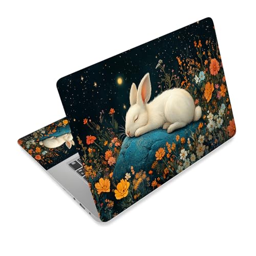 Universal Laptop Skin Sticker Decal,15.6 Inch Laptop Vinyl Cover for 13" 14" 15.6" Laptop,Scratch-Resistant Waterproof Protector Wrap,Reusable with Wrist Pads,Sleeping Bunny in Starry Meadow - color: Sleeping Bunny in Starry Meadow