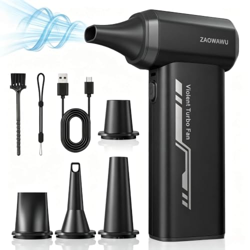 Electric Air Duster 150000 RPM Rechargeable Mini Blower with 4 Nozzles | 2H Fast Charge, Canned Air Alternative, 6000mAh Battery, 120min Runtime, 3 Speeds, PC Cleaning Kit, 0.63lb Handheld Blower - color: Black-jx007