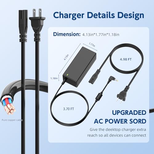 65W 19V Laptop Charger for Toshiba Satellite, 8.5FT Cord | ONLY fits Toshiba laptops needing 19V & 5.5mm round plug. 8.5FT long cord. Does NOT fit 19.5V or USB-C.