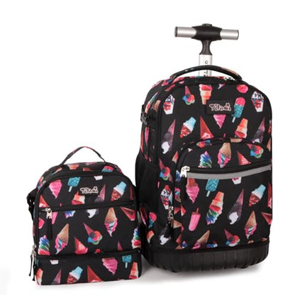 Tilami Rolling Backpack for Kids 19 inch with Lunch Bag Wheeled Laptop Backpack,Ice cream - color: Ice Cream