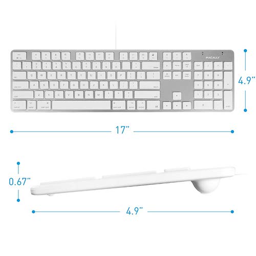 Macally Ultra-Slim USB Wired Keyboard with Number Keypad for Apple Mac Pro, MacBook Pro/Air, iMac, Mac Mini, Laptop Computers, Windows Desktop PC Laptops, Silver (SLIMKEYPROA) - color: Silver Aluminum