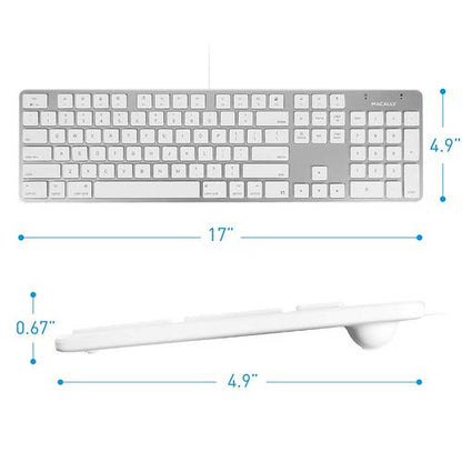Macally Ultra-Slim USB Wired Keyboard with Number Keypad for Apple Mac Pro, MacBook Pro/Air, iMac, Mac Mini, Laptop Computers, Windows Desktop PC Laptops, Silver (SLIMKEYPROA) - color: Silver Aluminum