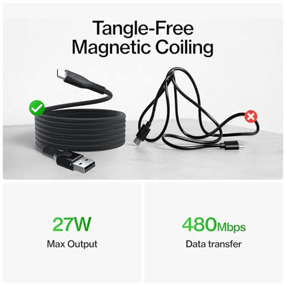 Statik MagStack USB A to USB C Coiling Magnetic Charging Cable, 27W | Nylon Braided Tangle-Free Design, Magnetic Coiling, Data Transfer, Compatible with iPhone & Android, 3FT Black, 3 Pack - color: Black, size: 3ft (3 Pack), style: USB-A to USB-C