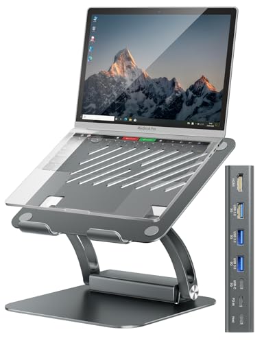 tounee Laptop Stand with Detachable USB-C Hub, 100W PD Charging, 4K@60Hz HDMI, 3 USB Ports, Ergonomic Laptop Holder Docking Station for 10-17" Laptops, MacBook & More - Gray - color: Gray