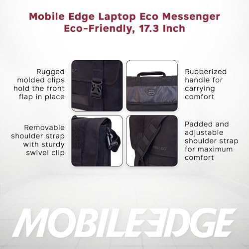 Mobile Edge ECO Laptop Messenger Bag for Men and Women, Fits Up To 17.3 Inch Laptops, Travel Work Computer Bag, Cotton Canvas, Padded Pockets, Black - color: Black