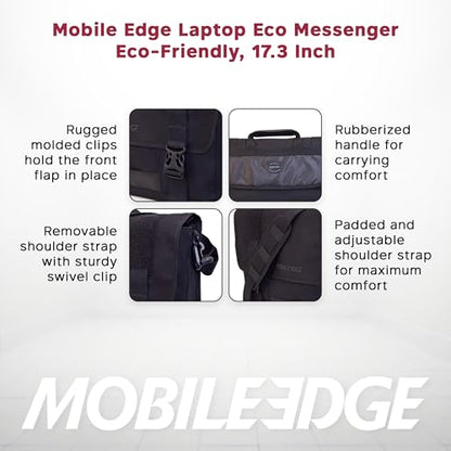 Mobile Edge ECO Laptop Messenger Bag for Men and Women, Fits Up To 17.3 Inch Laptops, Travel Work Computer Bag, Cotton Canvas, Padded Pockets, Black - color: Black