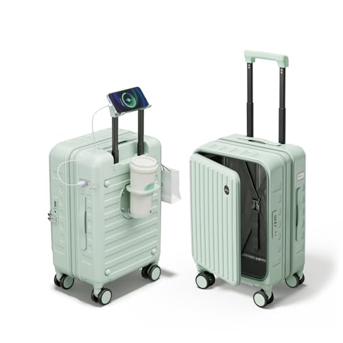 Expandable Lightweight PC Hard Shell Suitcase, 20-inch Carry On Luggage with TSA Lock, 360 Silent Spinner Wheels, Top Opening & Cup Holder - Ideal for Business Travel Suitcase (Mint Green) - color: Mint Green, size: Carry-on 20-Inch