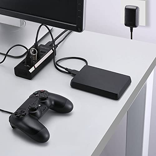RSHTECH Powered USB Hub with 4 USB 3.0 Data + 1 Fast Charging Port, RSH-A35 | USB Extender Hub with 24W(12V/2A) Power Adapter and Individual On/Off Switches