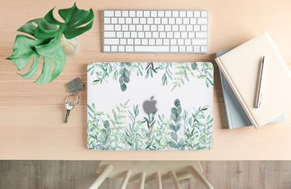 Case for MacBook Air 13-inch Laptop M5 M4 M3 M2 A3449 A3240 A3113 A2681 2026-2022 Release with Touch ID, 3D Effect Matte Clear See Through Hard Cover&Keyboard Cover, Green Plants - color: Green