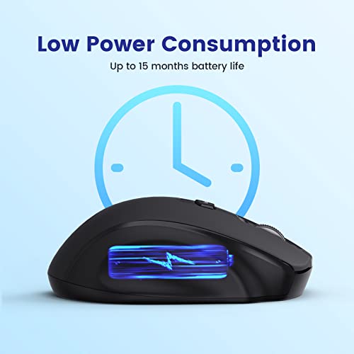 Wireless Mouse, 2.4G Comfortable Wireless Computer Mouse for Laptop, 5 Adjustable 2400 DPI with 6 Buttons, 18 Months Battery Life Mouse for Laptop PC Mac Computer Chromebook MacBook - Black