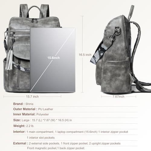 Laptop Backpack for Women 15.6 inch,Travel Leather Backpack Purse Nurse Teacher Carry on Backpack Computer Bag,Professional Water-Resistant College Business Work Casual Daypack,Deep Gray - color: Two-toned Deep Gray