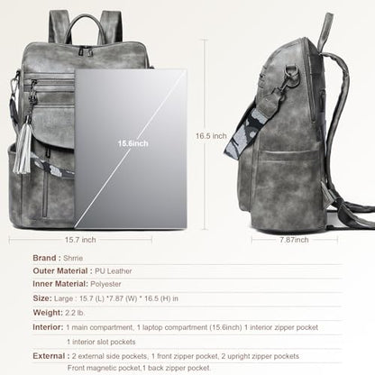 Laptop Backpack for Women 15.6 inch,Travel Leather Backpack Purse Nurse Teacher Carry on Backpack Computer Bag,Professional Water-Resistant College Business Work Casual Daypack,Deep Gray - color: Two-toned Deep Gray
