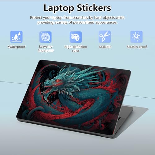 Universal Laptop Skin Sticker with 2 Wrist Pad Skins, Waterproof Scratch Resistant Vinyl Laptop Cover Decal, Cut to Fit for 11–15.6 Inch MacBook HP Dell Lenovo, Chinese Dragon - color: Chinese Dragon