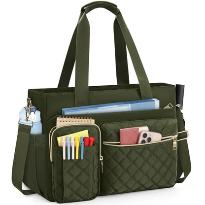 SDYSM Teacher Tote Bag 15.6 inch Laptop Bag Work Bags for Women Nurse Tote Professional Computer Messenger Shoulder Bags Laptop Briefcase for Office, College, Nursing, Olive Green - color: Olive Green