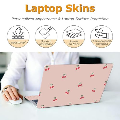 Universal Laptop Skin Sticker with 2 Wrist Pad Decals, 3-Piece Removable Vinyl Laptop Cover, Pink Cherry Waterproof Anti-Scratch, Easy-Trim Fit for 13.3" 14" 15.6" Laptops - color: Pink Cherry