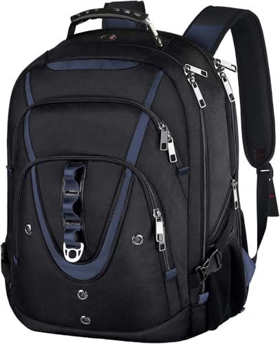 17.3 Laptop Backpack for Men Women, Large Travel Laptop Backpack | XL Backpack with Rain Cover, TSA Friendly Flight Approved with RFID Anti Theft Pocket, Water Resistant School College BookBag - color: Black-blue, size: 17inch(19.0 *14.6*10")