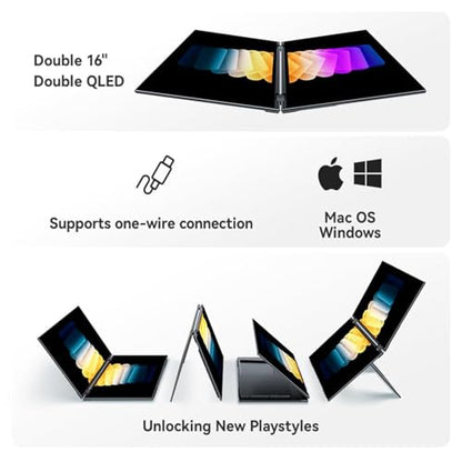 EHOMEWEI X1 Foldable Dual Screen Portable Monitor 16"×2 FHD 1920×1200 Laptop Screen Extender USB-C HDMI Plug & Play for MacBook Windows iPhone Switch PS5