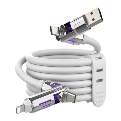 MFish 240W 4-in-1 Charging Cable with Carrying Case, 6.6FT Fast Charger USB-A & USB-C to USB-C/Lightning, for iPhone 17/16/15/14, MacBook, iPad, Samsung S25/S24 (White, 6.6Ft) - color: White, size: 6.6Ft