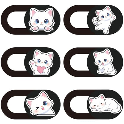 6Pcs 6 Styles Cat Camera Cover Slide Cute Privacy Guard Accessories, 0.04 Inch Ultra Thin Webcam Cover Protector Blocker for Laptop Desktop Computer Tablet Notebook Mini PC Home Office Use - color: White Cat