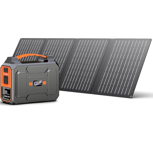 Solar Powered Generator 100W, Portable Power Station with Solar Panels 40W | 146Wh Solar Power Bank with AC Outlet,USB A,USB C, DC Output, Small Solar Generator for Home Use Outdoor Camping RV Van Trip - color: Grey & Orange