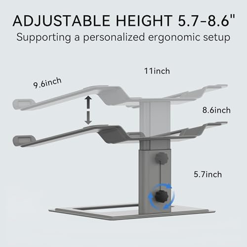 SOUNDANCE Adjustable Laptop Stand, Ergonomic Aluminum Riser for 10-17.3” Notebooks, Ventilated Metal Holder with Height Alignment for Desk Workspace, Grey - color: Grey