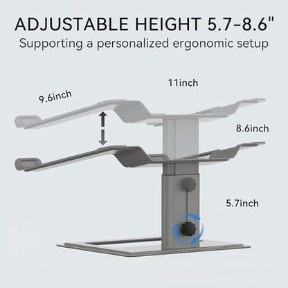 SOUNDANCE Adjustable Laptop Stand, Ergonomic Aluminum Riser for 10-17.3” Notebooks, Ventilated Metal Holder with Height Alignment for Desk Workspace, Grey - color: Grey