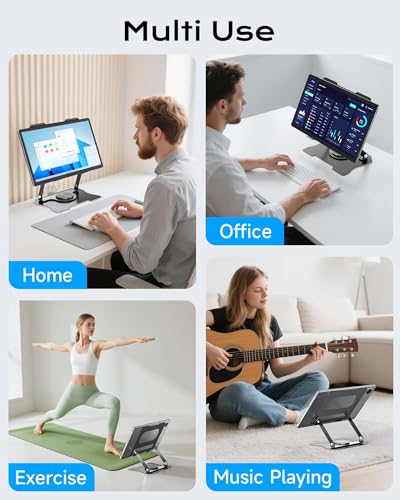 Amzboy 360 Rotatable Tablet Stand for Desk, Heavy Duty Steel Adjustable Height Tablet Riser Black
