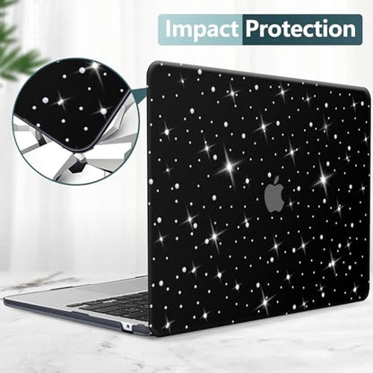 Diamond Case for MacBook Air 13 inch 2022-2018 M1 A2337 A2179 A1932, Luxury Bedazzled Bling Shiny Sparkle Glitter Texutured PU Leather Hard Shell Case & Keyboard Cover for Mac Air 13, Black - color: # Diamond
