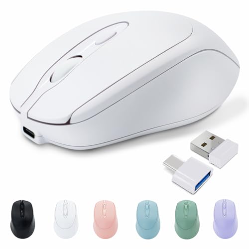 Rechargeable Wireless Bluetooth Mouse for Laptop/iPad/MacBook Pro, Silent PC/Surface Pro/Lenovo/Samsung Tablet, Slim Computer Mouse (White) - color: White