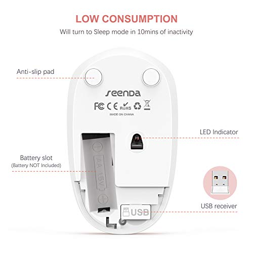 seenda Wireless Mouse, 2.4G Noiseless Mouse with USB Receiver Portable Computer Mice for PC, Tablet, Laptop, Notebook - Rose Gold&White - color: Rose Gold and White